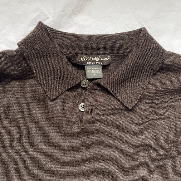 Eddie Bauer mens 100% merino wool polo sweater size L chocolate brown - Picture 6 of 7